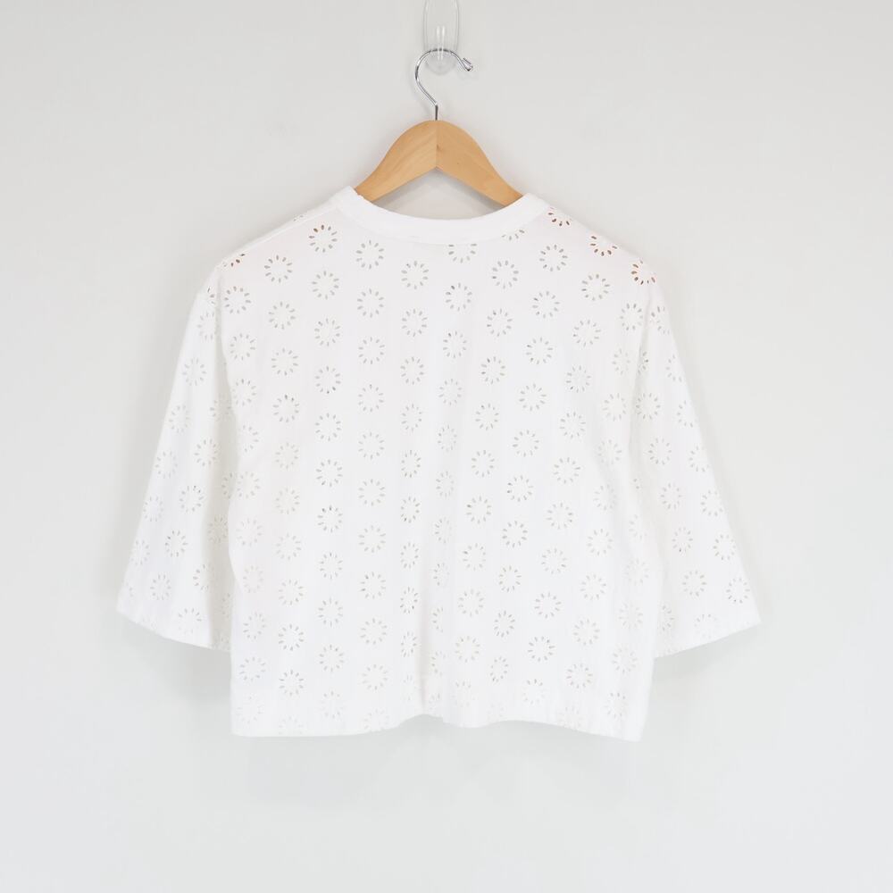 Madewell Embroidered Wide Sleeve Boxy Cotton Tee White Size Small - Picture 6 of 7